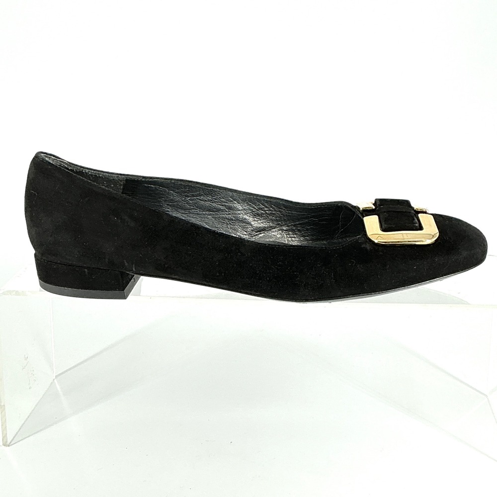 Stuart Weitzman Size 8.5 Black Suede Low Block Heel Buckle Pumps